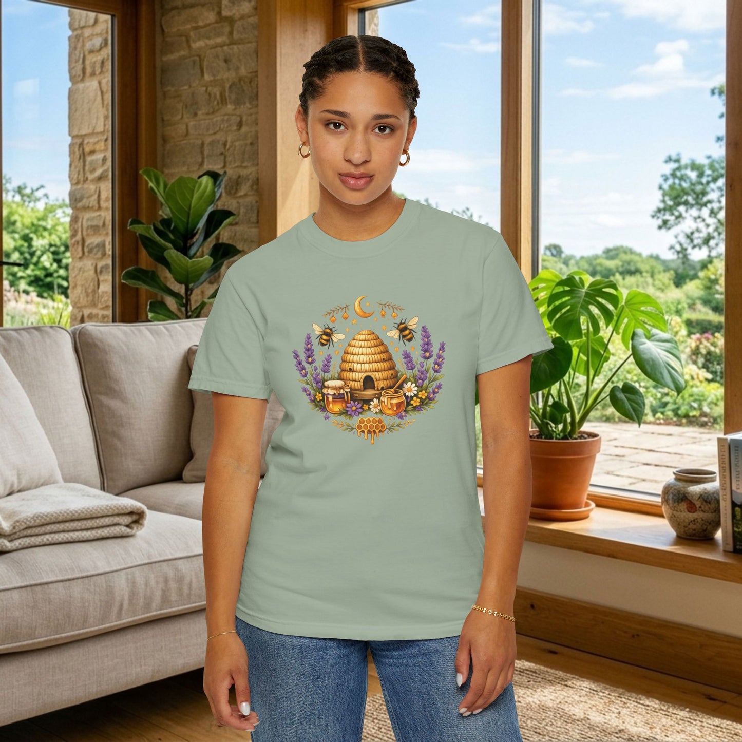 Beehive Honey and Lavender Tee | Vintage Nature Art Shirt | Botanical Garden Gift