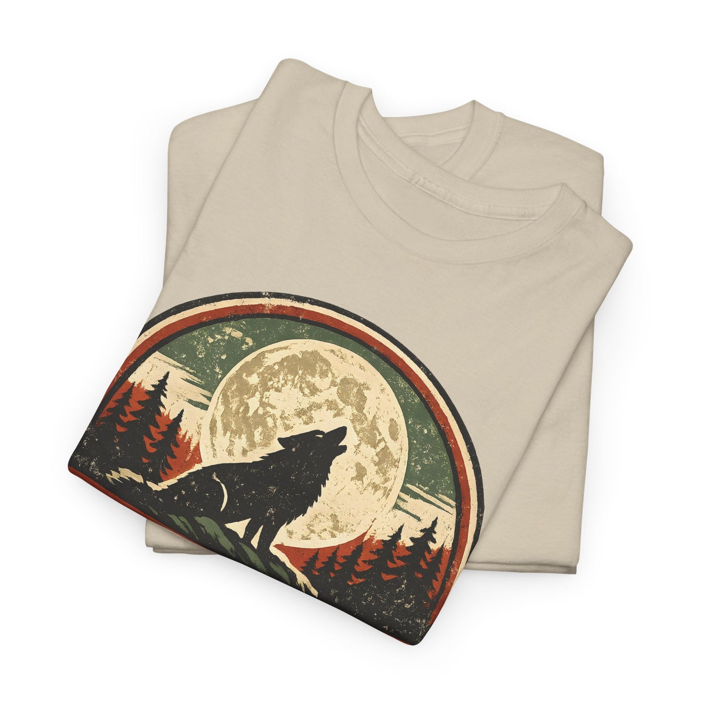 Howling Wolf Vintage Badge Tee | Full Moon Wilderness Shirt | Nature Lover Gift