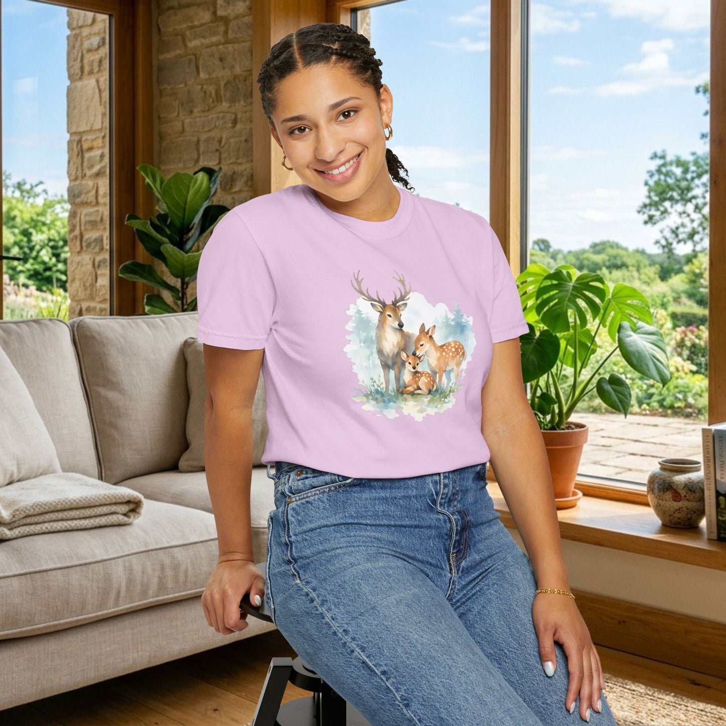 Watercolor Deer Family Tee | Forest Wildlife Art Shirt | Nature Lover Gift | Unisex