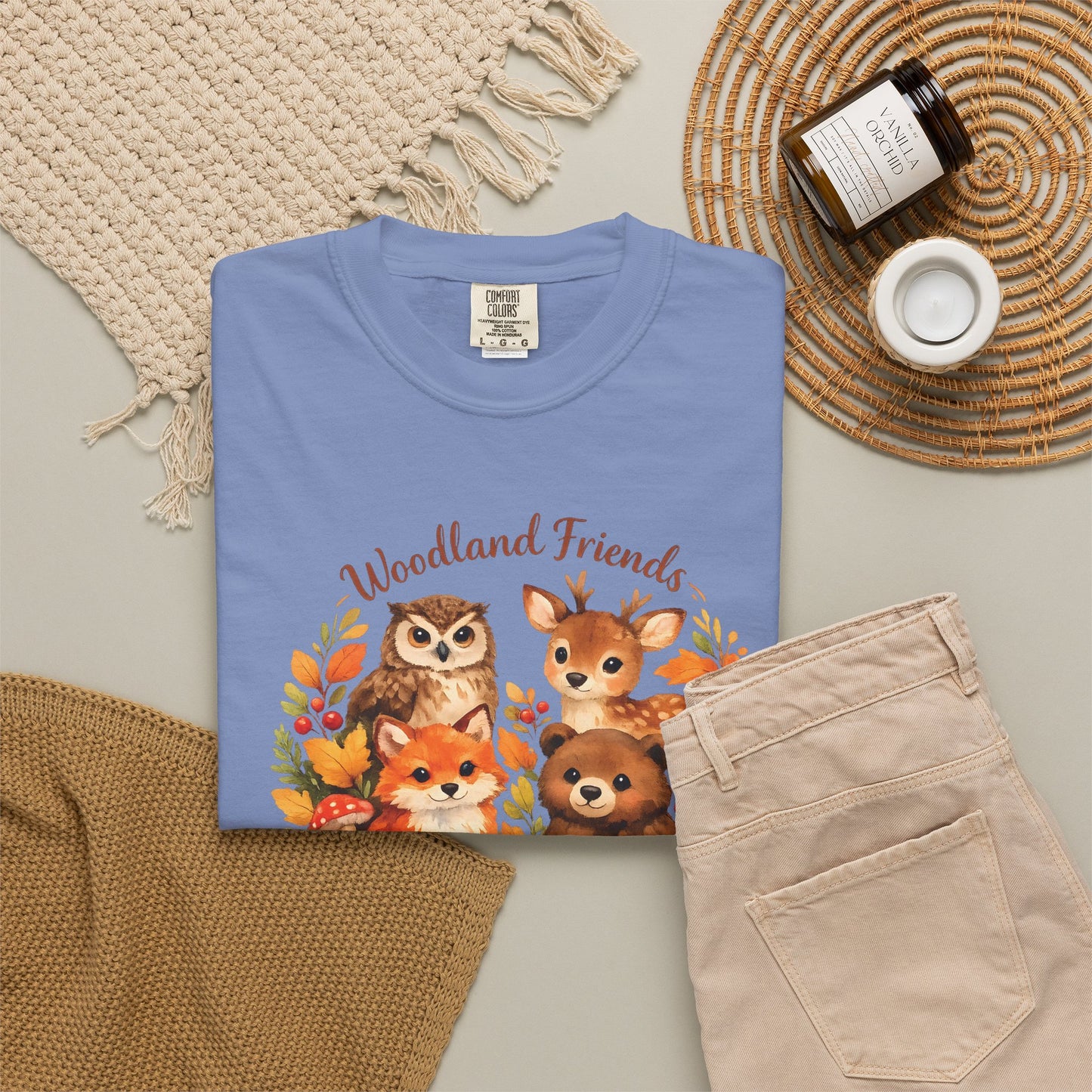 Woodland Friends Badge Watercolor Tee | Fox Bear Deer Owl Shirt | Nature Lover Gift