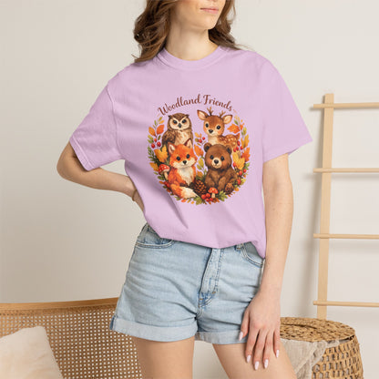 Woodland Friends Badge Watercolor Tee | Fox Bear Deer Owl Shirt | Nature Lover Gift