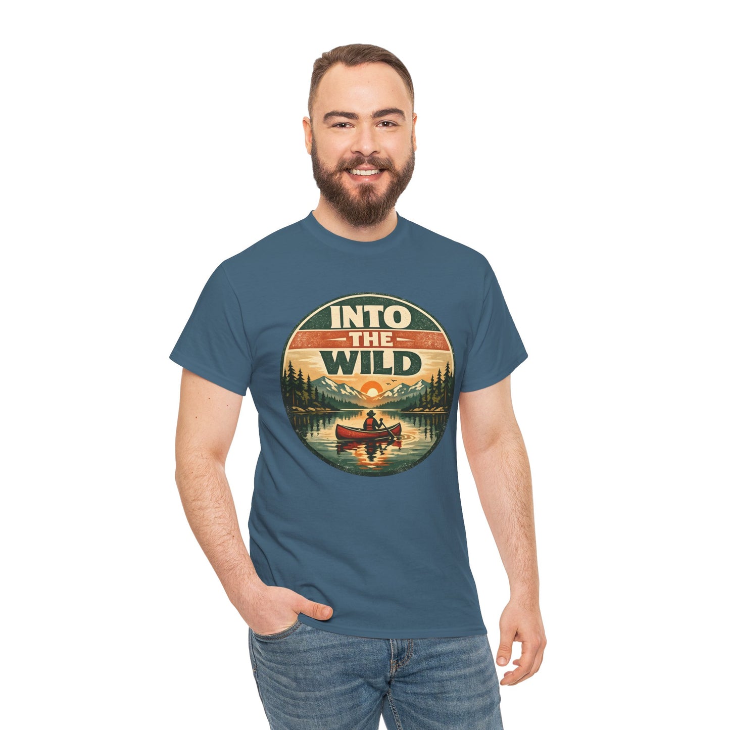 Into the Wild Canoe Badge Tee | Vintage Outdoor Graphic Shirt | Camping Adventure Gift