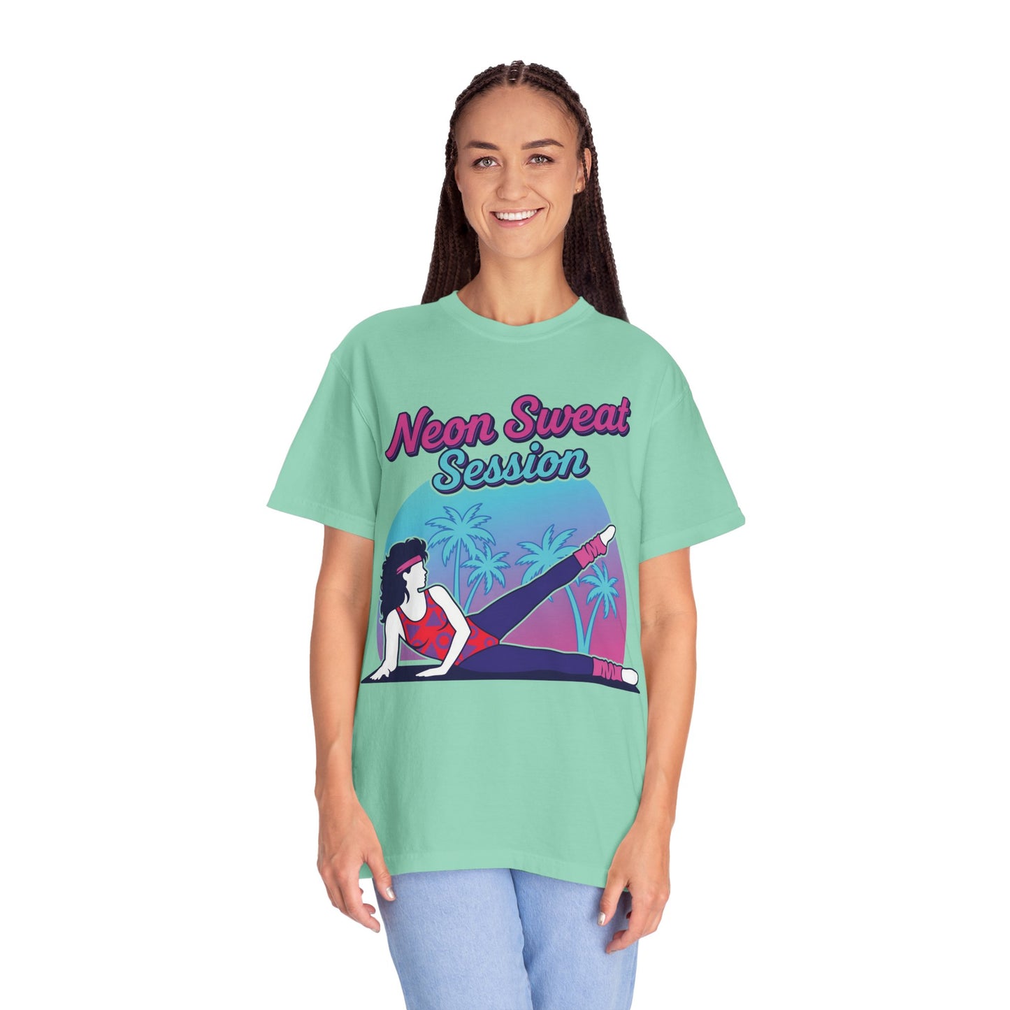 Neon Sweat Session Retro 80s Aerobics Graphic Tee | Vintage Workout Shirt