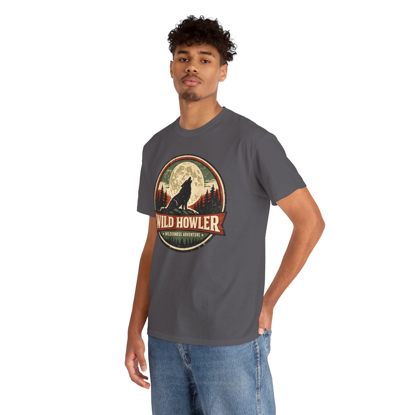 Howling Wolf Vintage Badge Tee | Full Moon Wilderness Shirt | Nature Lover Gift