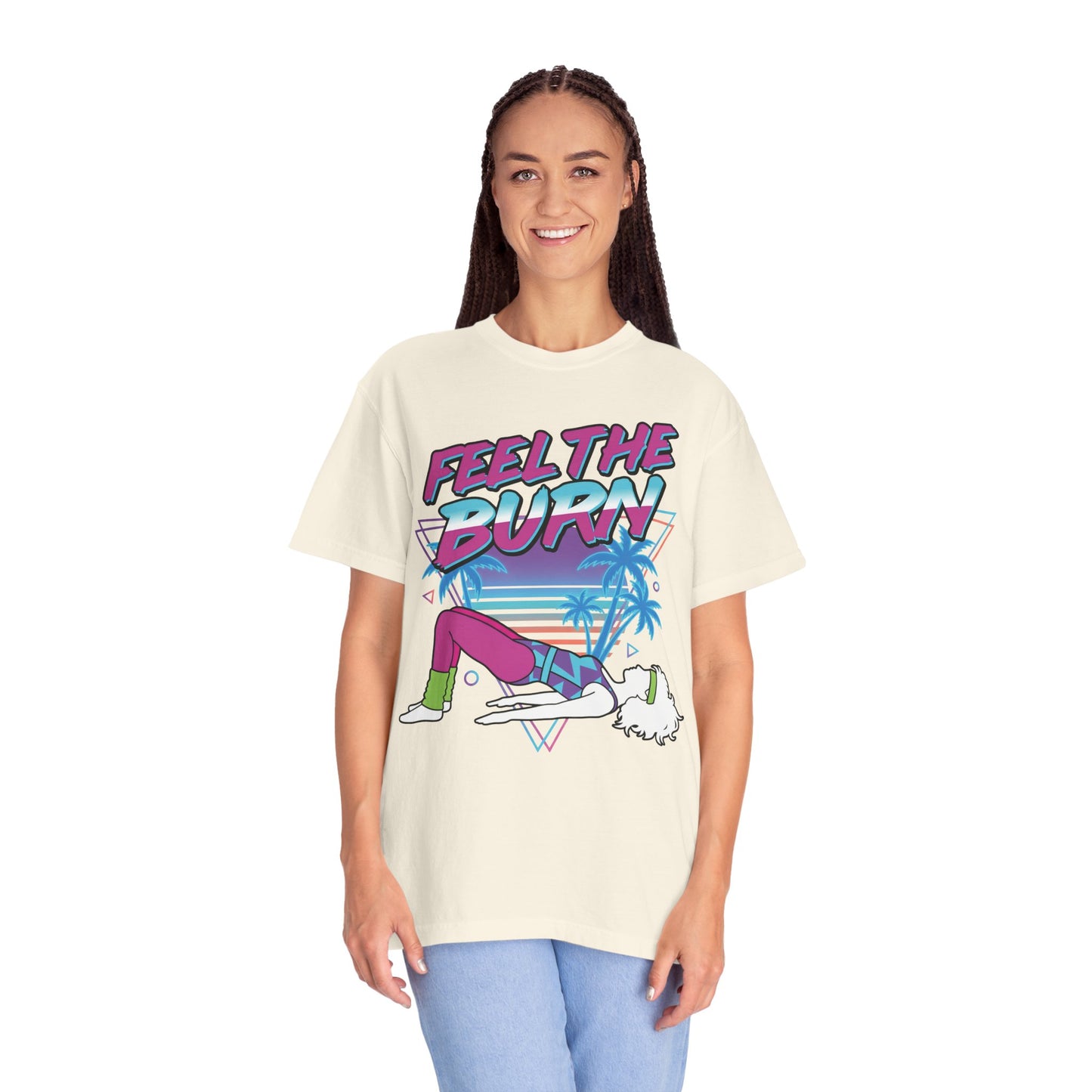 Feel the Burn Neon 80s Aerobics Graphic Tee | Retro Workout Shirt Women