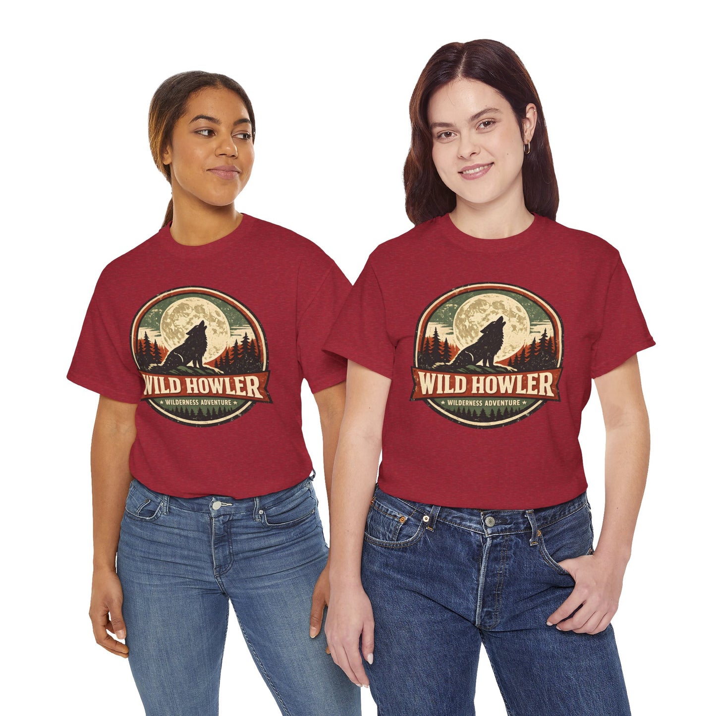 Howling Wolf Vintage Badge Tee | Full Moon Wilderness Shirt | Nature Lover Gift