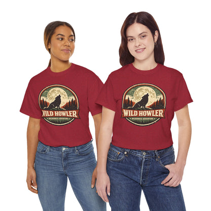 Howling Wolf Vintage Badge Tee | Full Moon Wilderness Shirt | Nature Lover Gift
