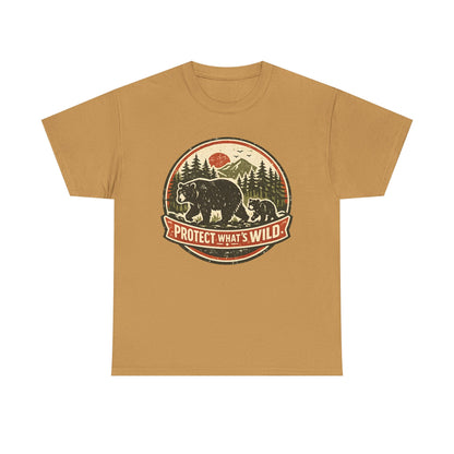 Bear and Cub Retro Badge Tee | Protect What's Wild | Wildlife Lover Gift | Unisex