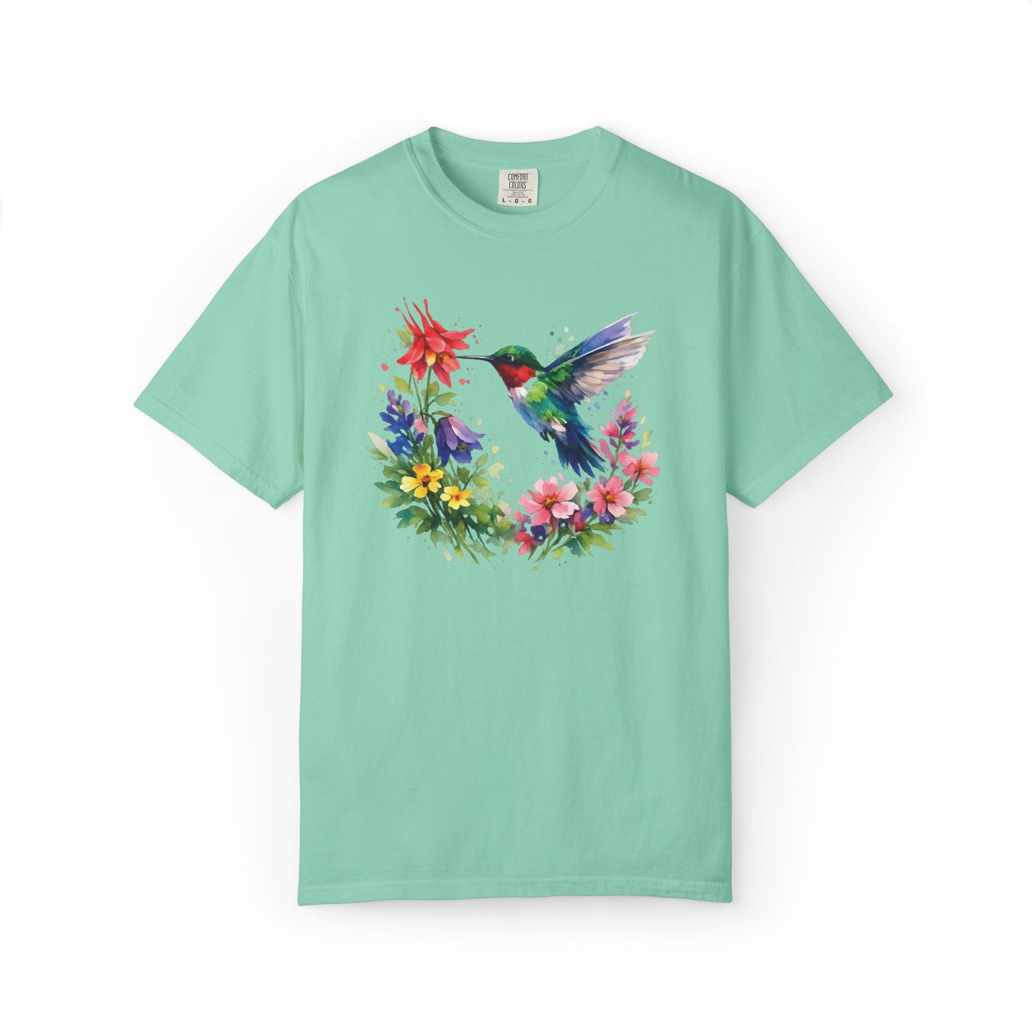 Hummingbird Wildflower Watercolor Tee | Jewel Tone Nature Shirt | Bird Watcher Gift