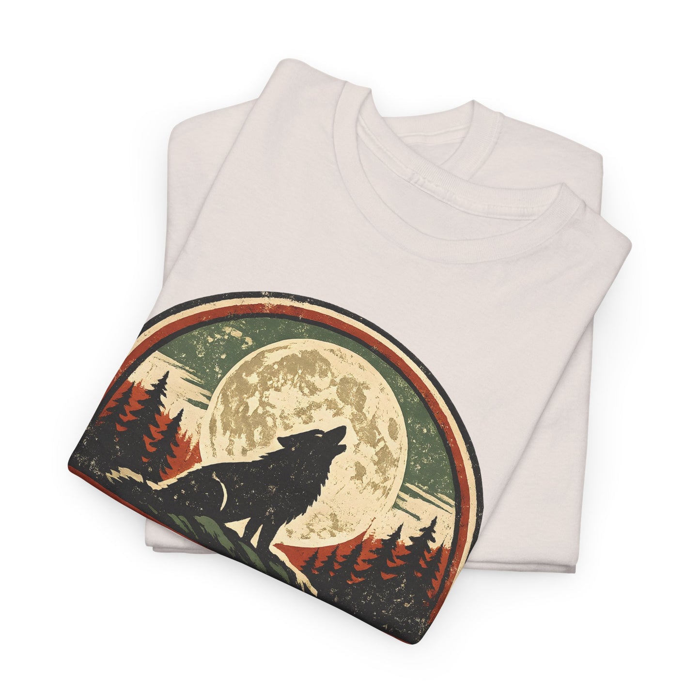 Howling Wolf Vintage Badge Tee | Full Moon Wilderness Shirt | Nature Lover Gift