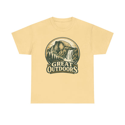 Great Outdoors Retro Badge Tee | Yosemite Half Dome Graphic Shirt | Camping Gift