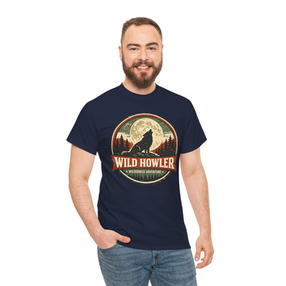 Howling Wolf Vintage Badge Tee | Full Moon Wilderness Shirt | Nature Lover Gift