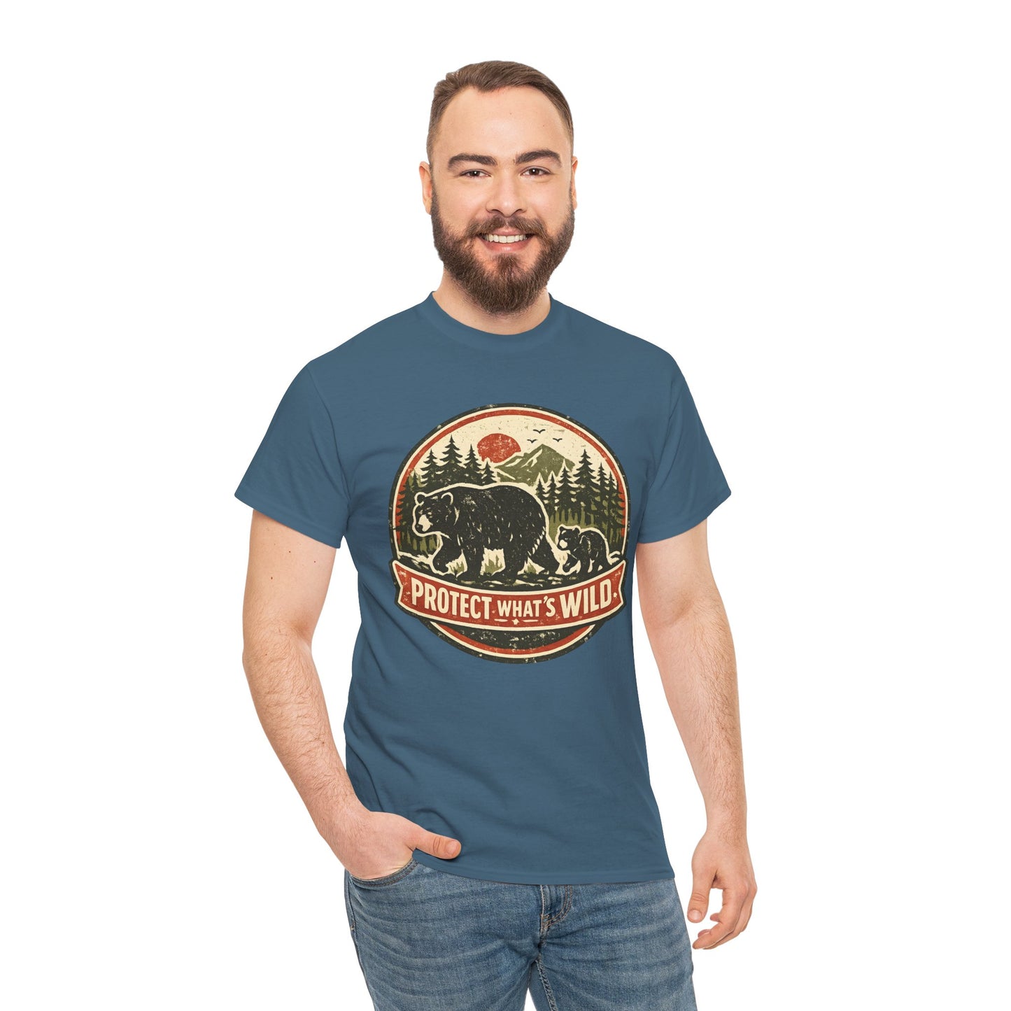 Bear and Cub Retro Badge Tee | Protect What's Wild | Wildlife Lover Gift | Unisex