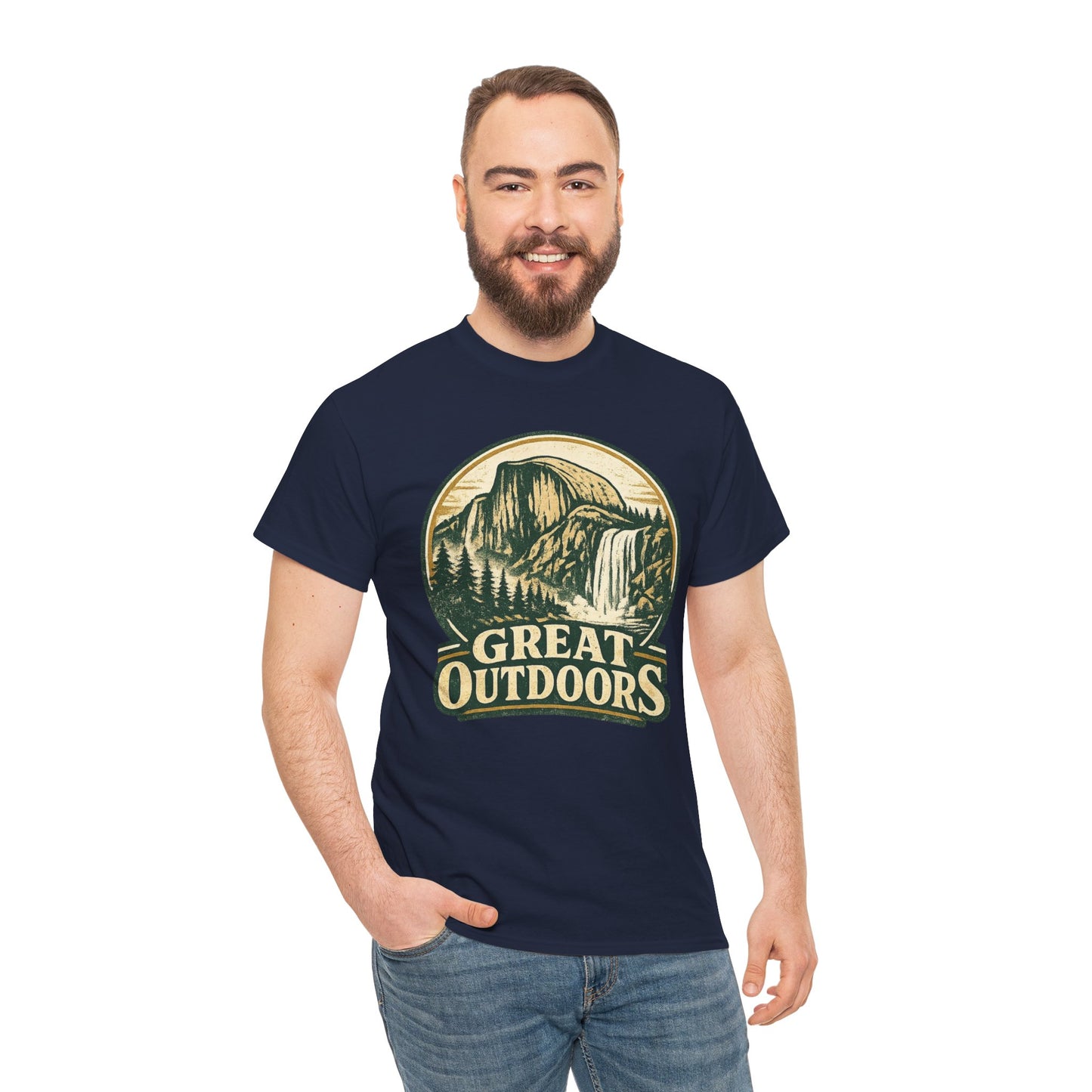 Great Outdoors Retro Badge Tee | Yosemite Half Dome Graphic Shirt | Camping Gift