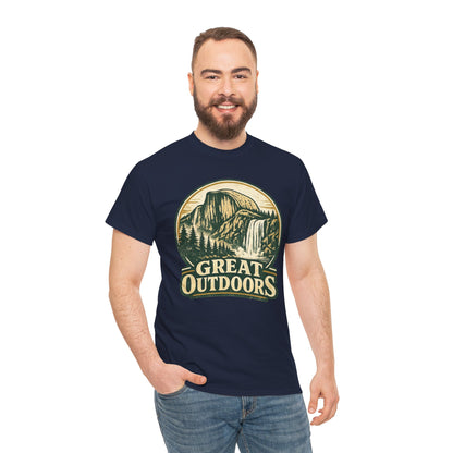 Great Outdoors Retro Badge Tee | Yosemite Half Dome Graphic Shirt | Camping Gift