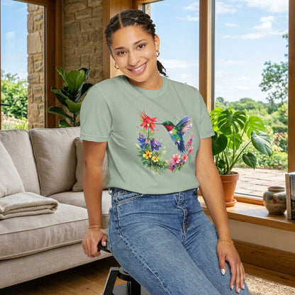 Hummingbird Wildflower Watercolor Tee | Jewel Tone Nature Shirt | Bird Watcher Gift
