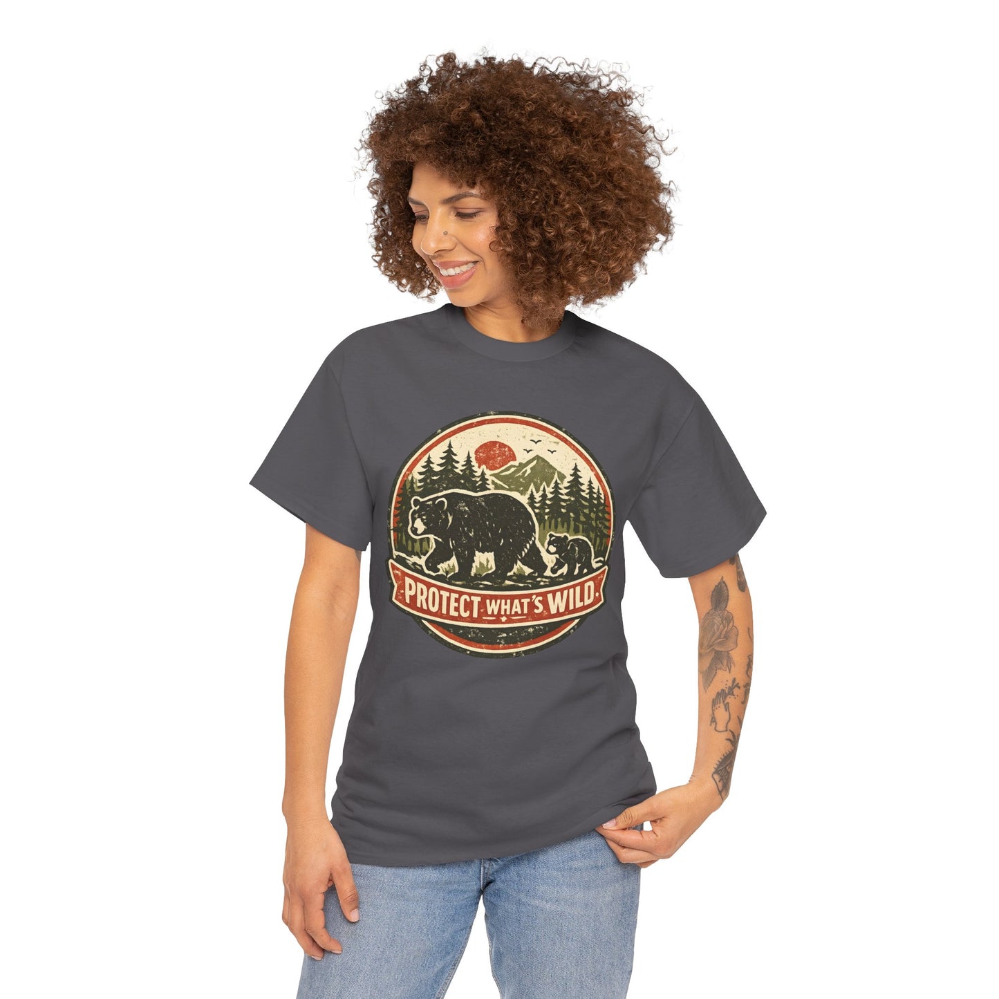 Bear and Cub Retro Badge Tee | Protect What's Wild | Wildlife Lover Gift | Unisex