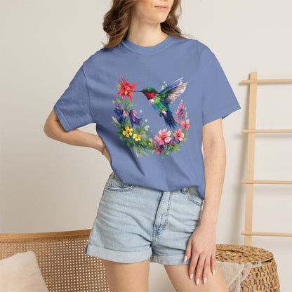 Hummingbird Wildflower Watercolor Tee | Jewel Tone Nature Shirt | Bird Watcher Gift