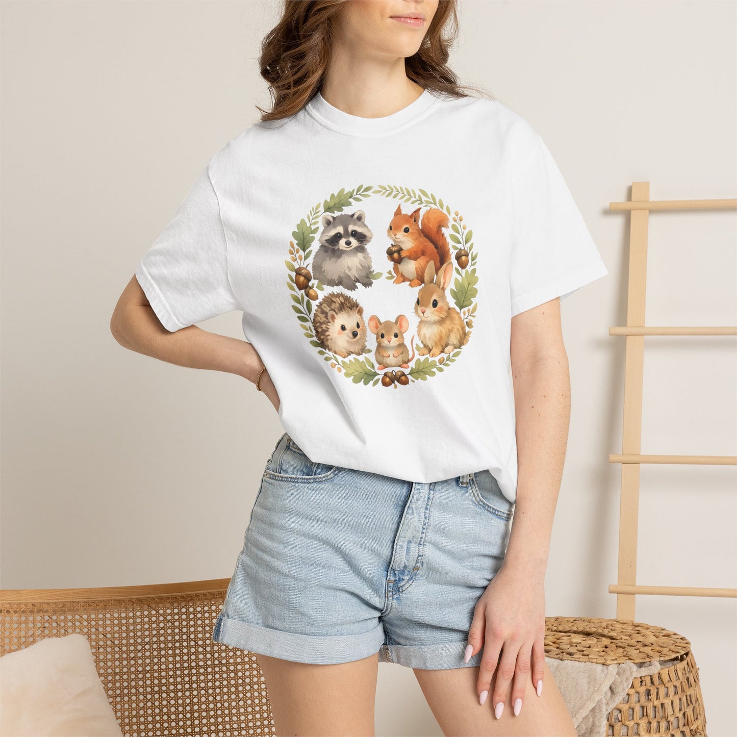 Woodland Animals Circle Watercolor Tee | Forest Creature Gift Shirt | Nature Lover