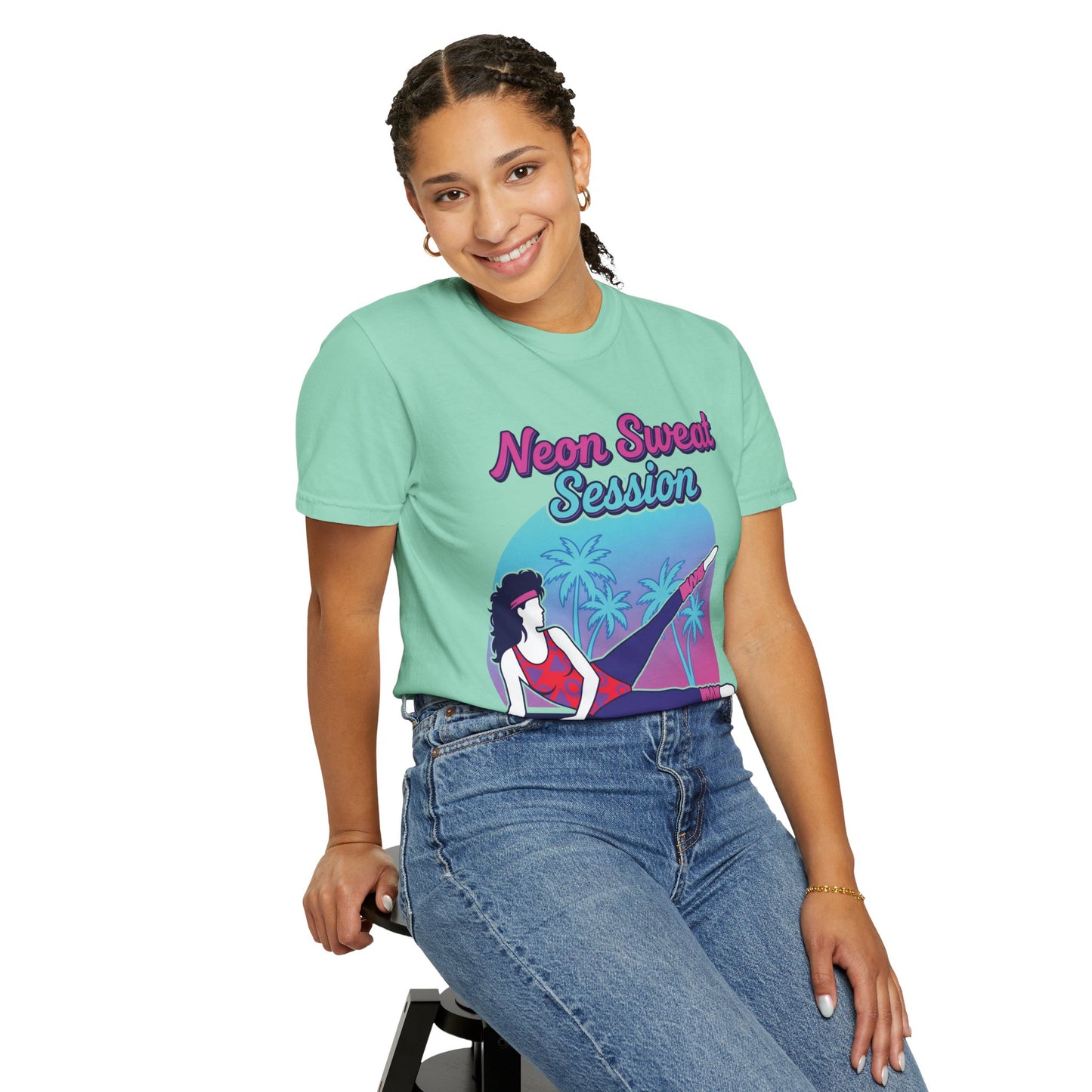 Neon Sweat Session Retro 80s Aerobics Graphic Tee | Vintage Workout Shirt