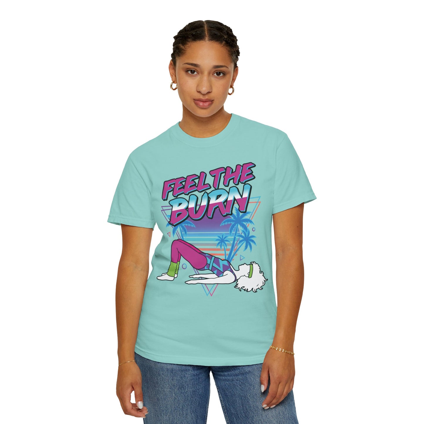 Feel the Burn Neon 80s Aerobics Graphic Tee | Retro Workout Shirt Women