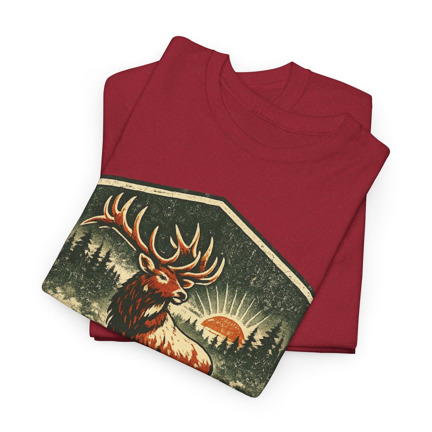 Elk At Dawn Vintage Badge Tee | Seek Adventure Graphic Shirt | Outdoor Nature Gift