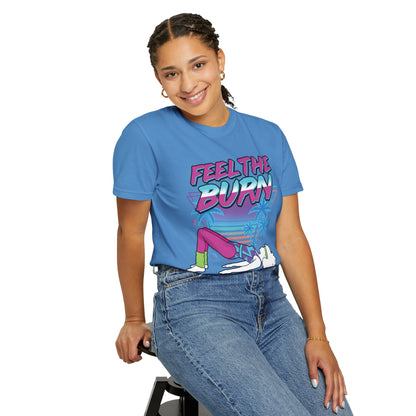 Feel the Burn Neon 80s Aerobics Graphic Tee | Retro Workout Shirt Women