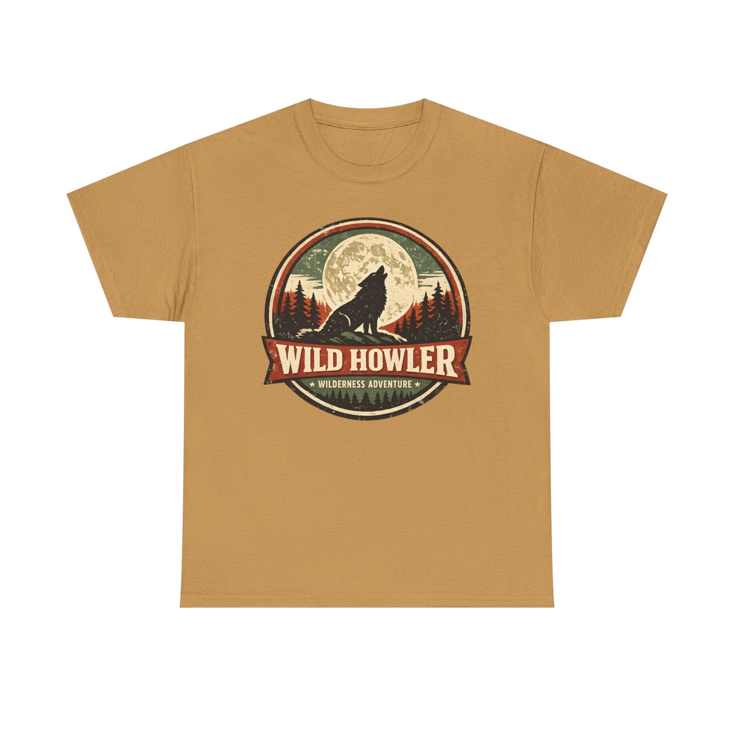 Howling Wolf Vintage Badge Tee | Full Moon Wilderness Shirt | Nature Lover Gift