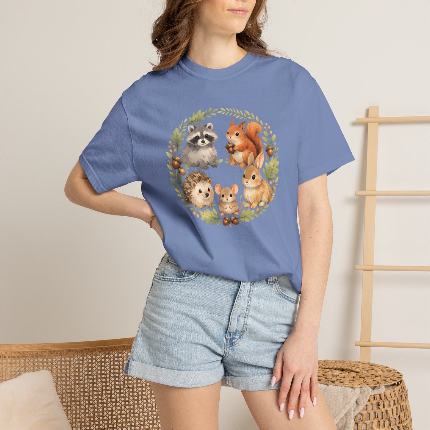 Woodland Animals Circle Watercolor Tee | Forest Creature Gift Shirt | Nature Lover