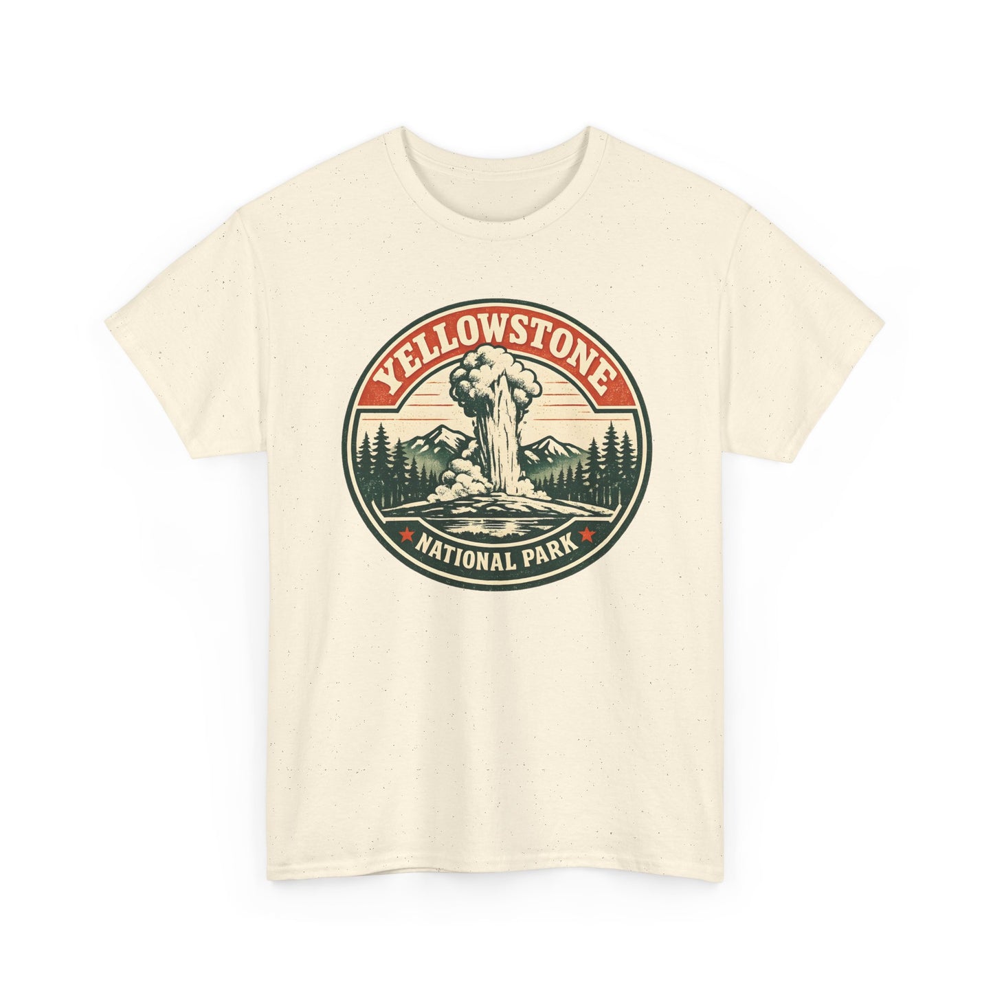 Yellowstone Park Badge Tee | Old Faithful Mountain Pine Trees Retro Circle Design