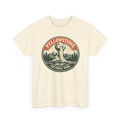 Yellowstone Park Badge Tee | Old Faithful Mountain Pine Trees Retro Circle Design