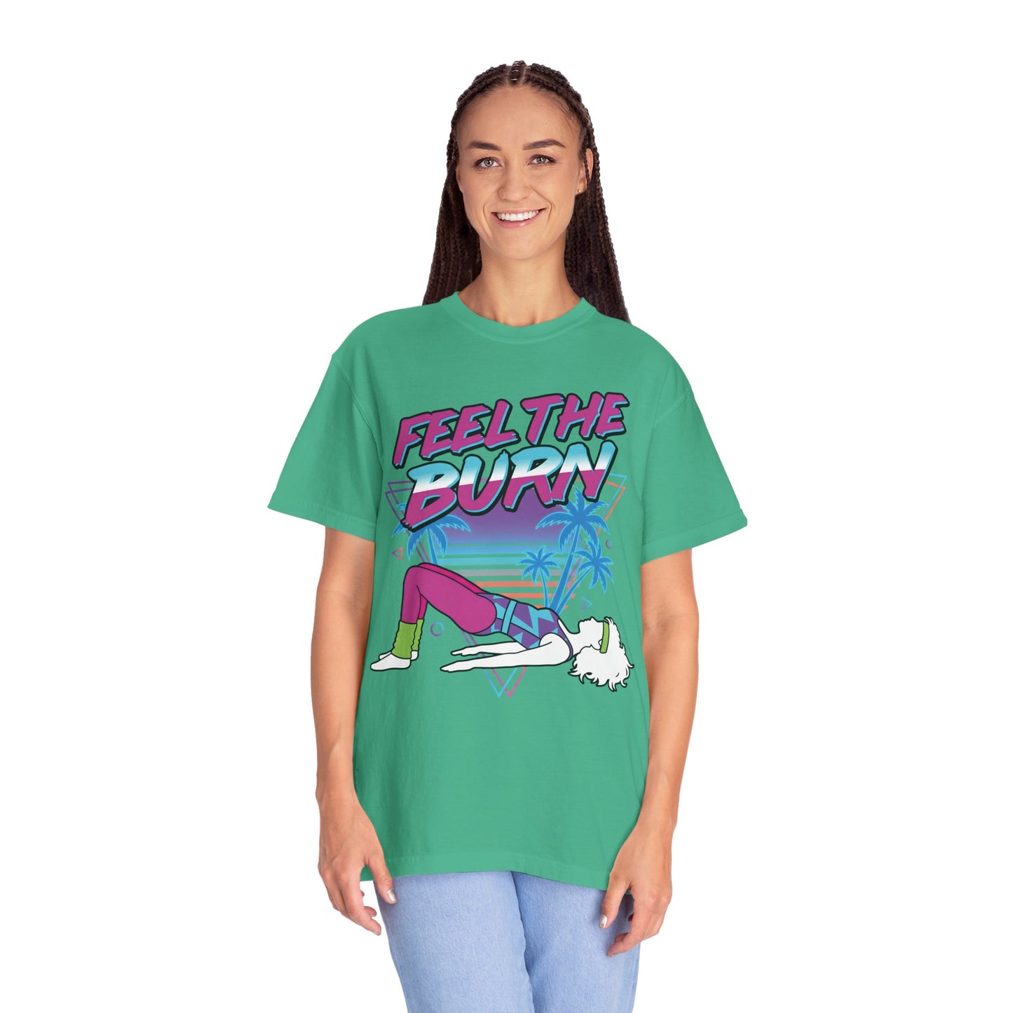 Feel the Burn Neon 80s Aerobics Graphic Tee | Retro Workout Shirt Women