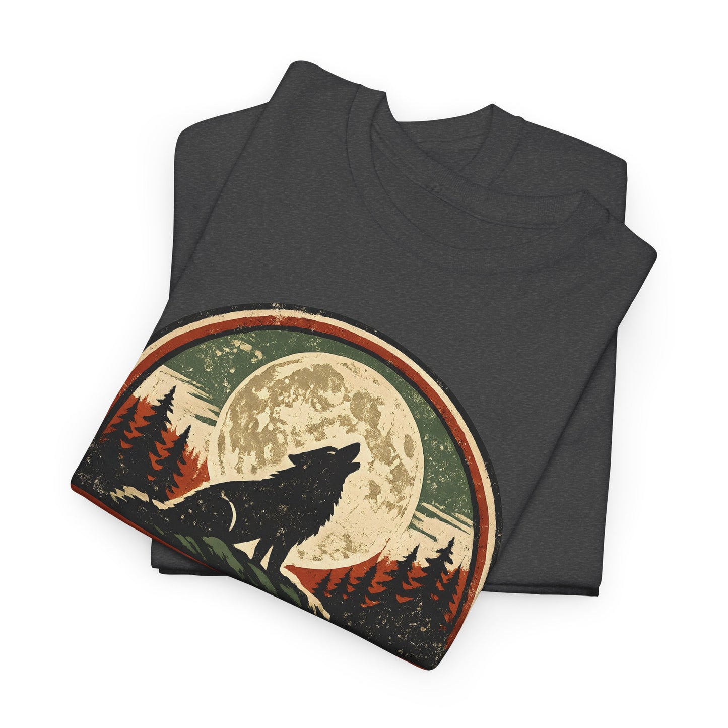 Howling Wolf Vintage Badge Tee | Full Moon Wilderness Shirt | Nature Lover Gift