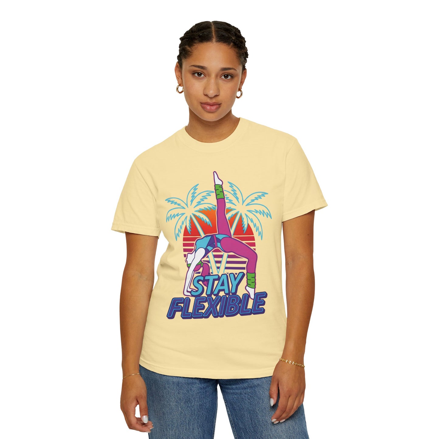 Stay Flexible Retro 80s Backbend Graphic Tee | Vintage Workout Shirt Women