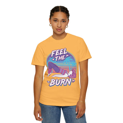 Feel the Burn Retro 80s Glute Thrust Pose Graphic Tee | Vintage Workout Shirt