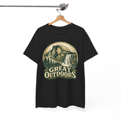 Great Outdoors Retro Badge Tee | Yosemite Half Dome Graphic Shirt | Camping Gift