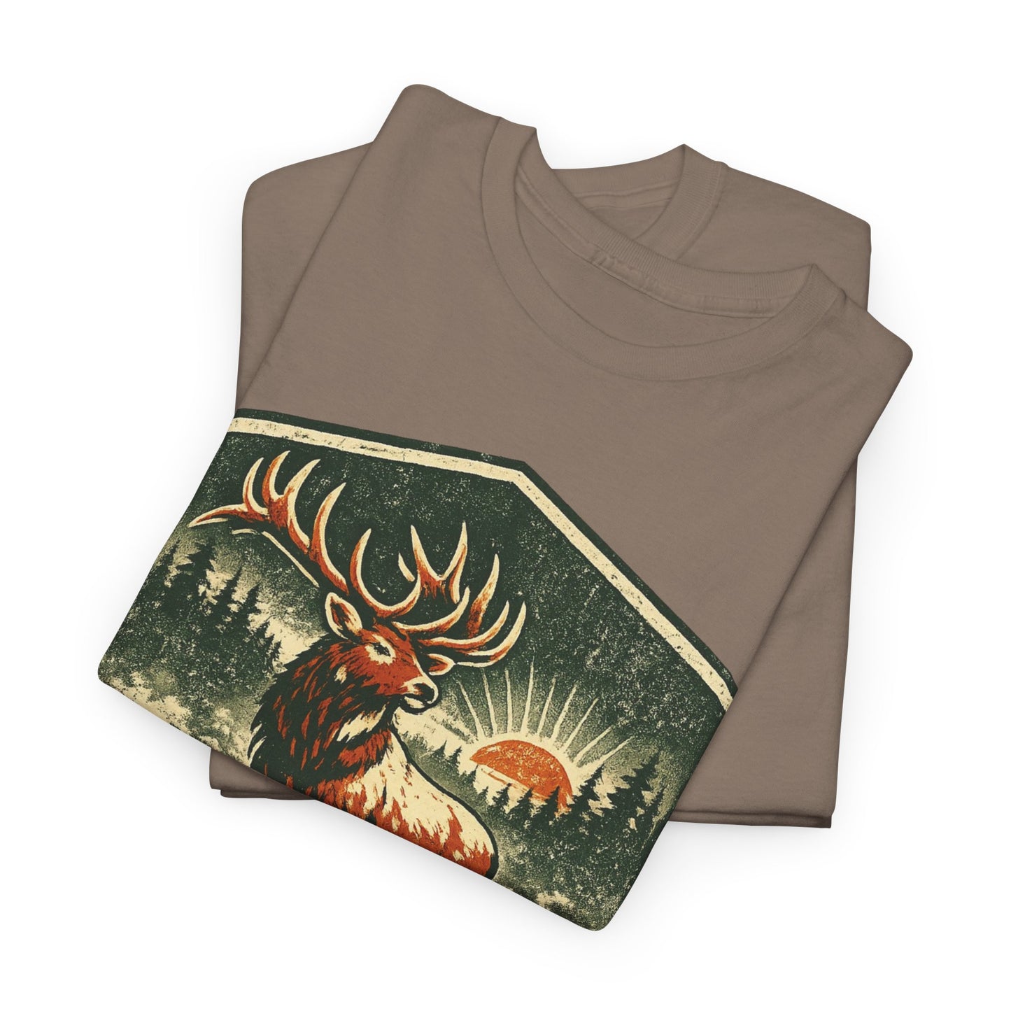 Elk At Dawn Vintage Badge Tee | Seek Adventure Graphic Shirt | Outdoor Nature Gift