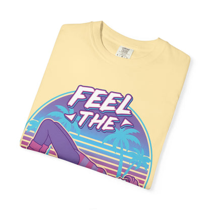 Feel the Burn Retro 80s Glute Thrust Pose Graphic Tee | Vintage Workout Shirt