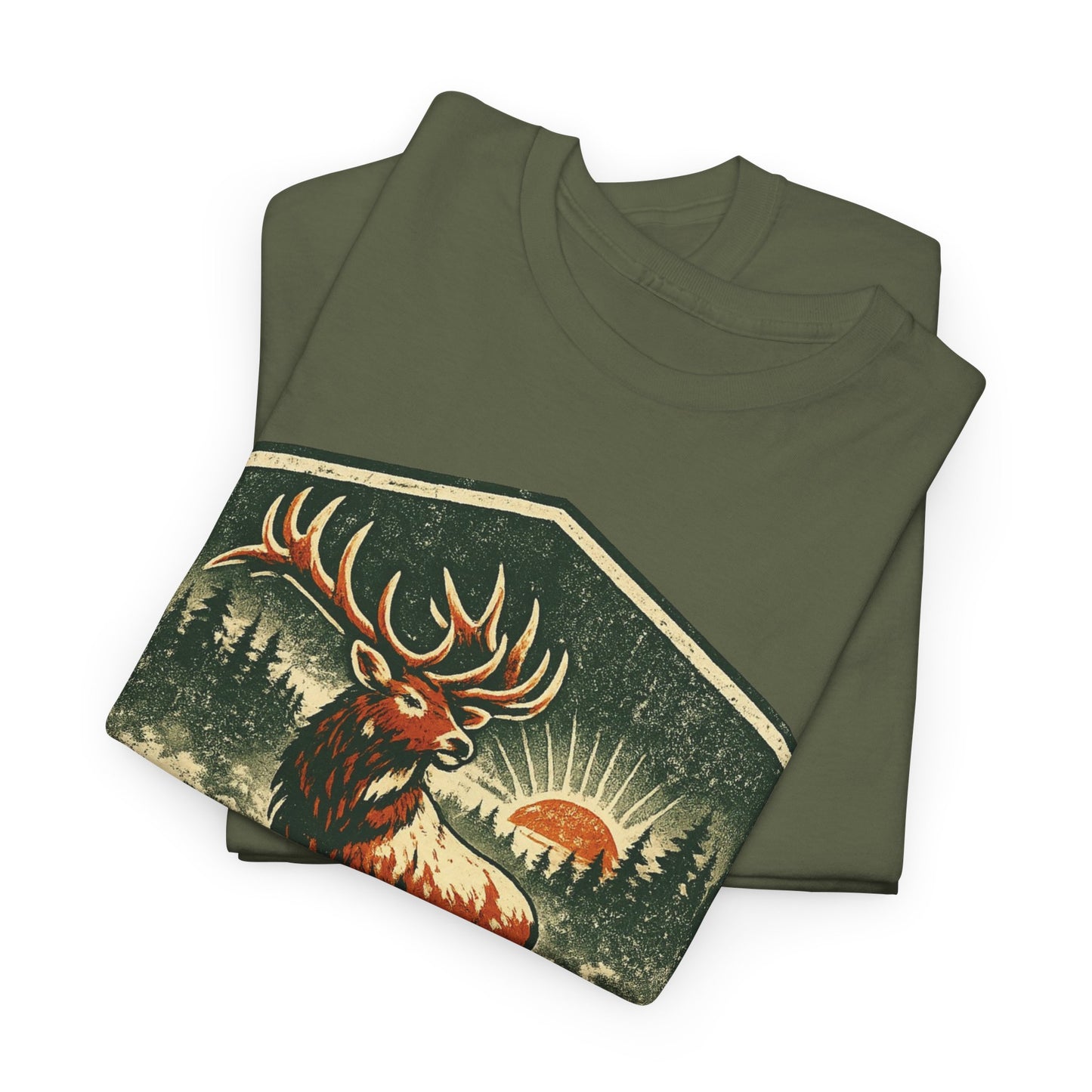 Elk At Dawn Vintage Badge Tee | Seek Adventure Graphic Shirt | Outdoor Nature Gift