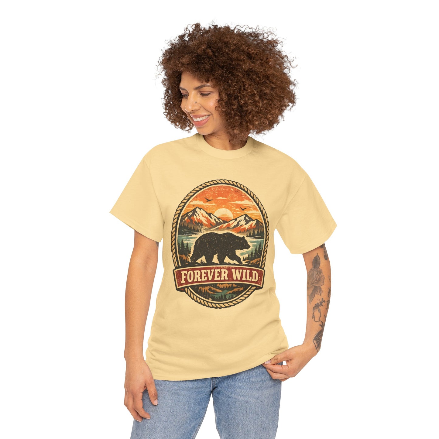 Grizzly Bear Forever Wild Badge Tee | Vintage National Park Shirt | Nature Lover Gift