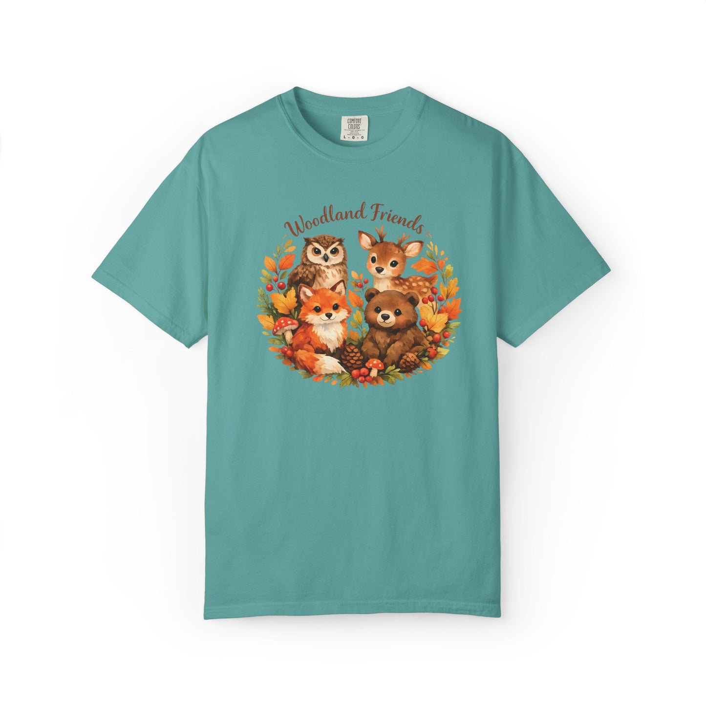Woodland Friends Badge Watercolor Tee | Fox Bear Deer Owl Shirt | Nature Lover Gift