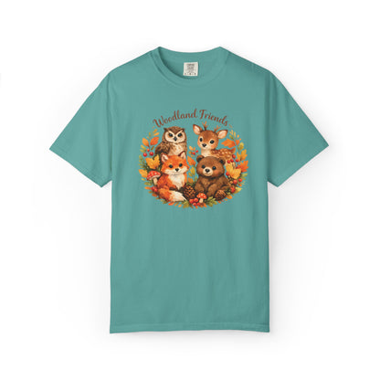 Woodland Friends Badge Watercolor Tee | Fox Bear Deer Owl Shirt | Nature Lover Gift