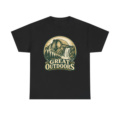 Great Outdoors Retro Badge Tee | Yosemite Half Dome Graphic Shirt | Camping Gift