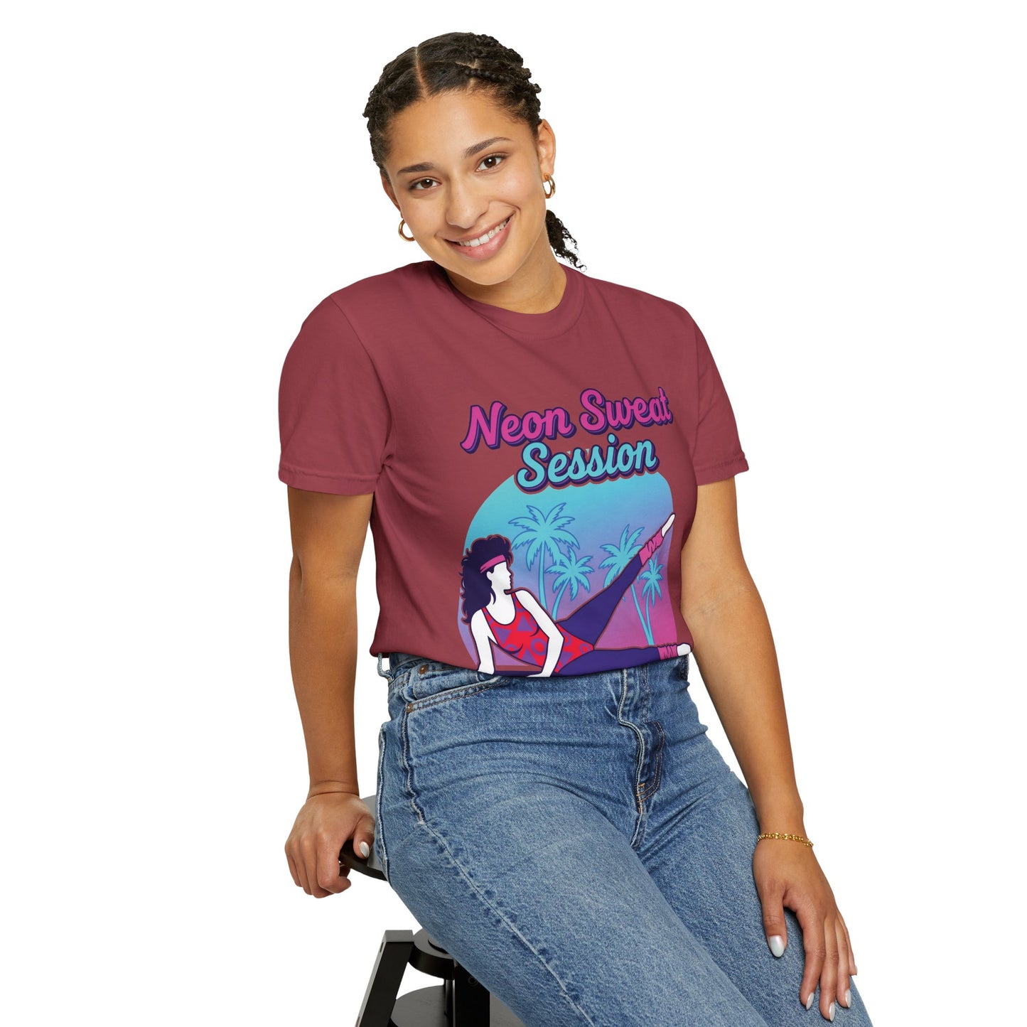 Neon Sweat Session Retro 80s Aerobics Graphic Tee | Vintage Workout Shirt