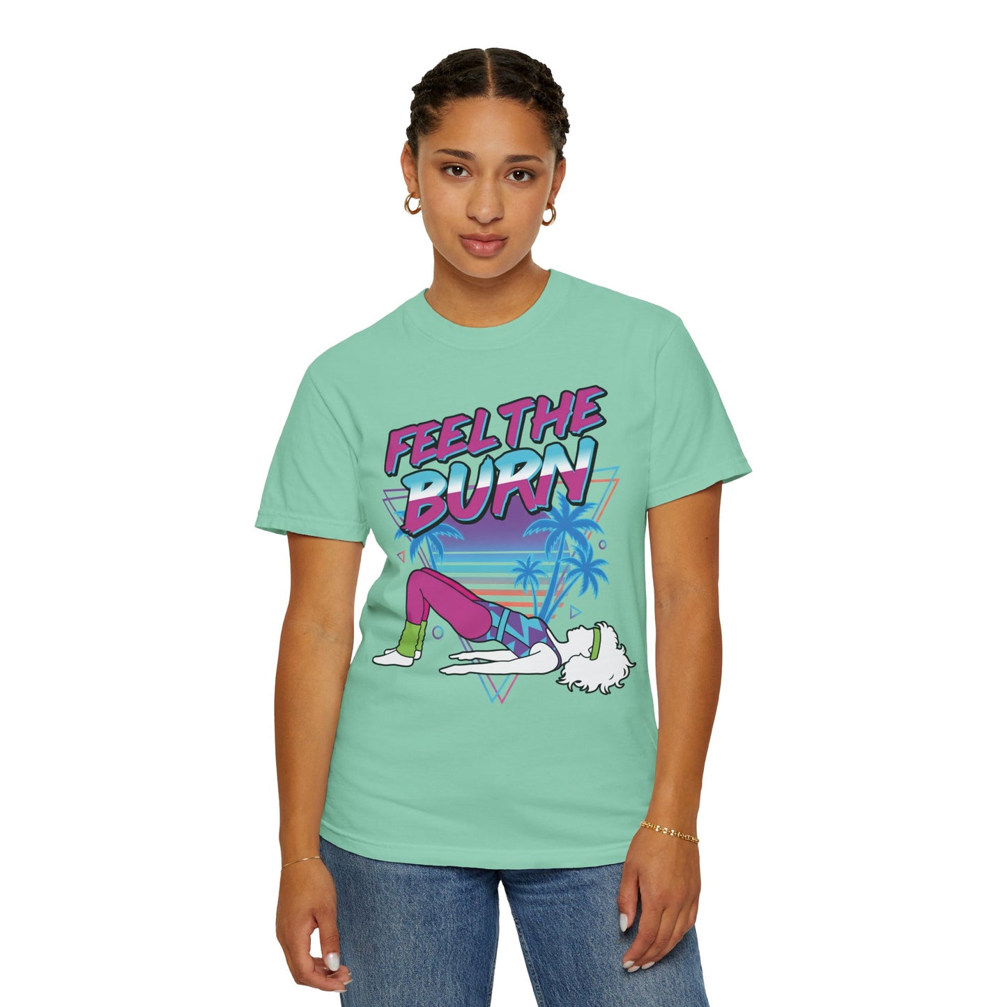Feel the Burn Neon 80s Aerobics Graphic Tee | Retro Workout Shirt Women
