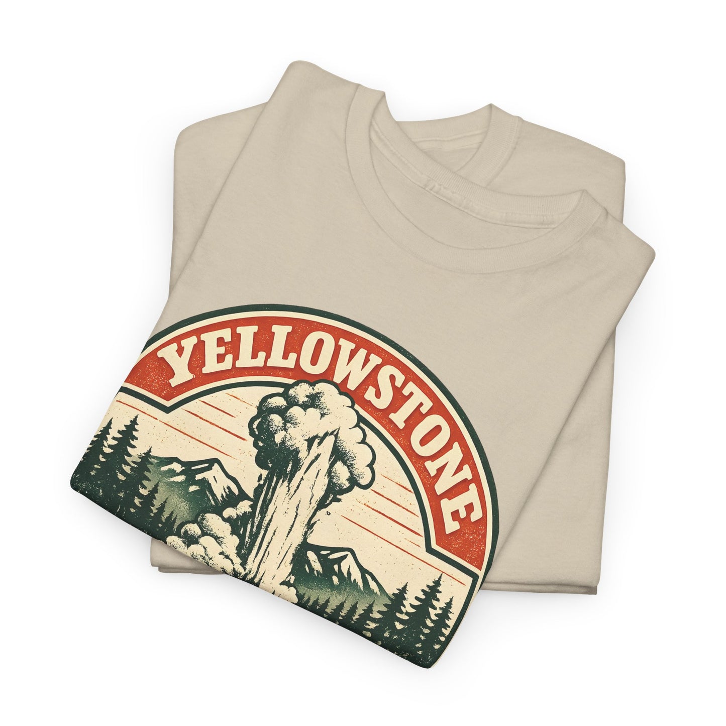 Yellowstone Park Badge Tee | Old Faithful Mountain Pine Trees Retro Circle Design