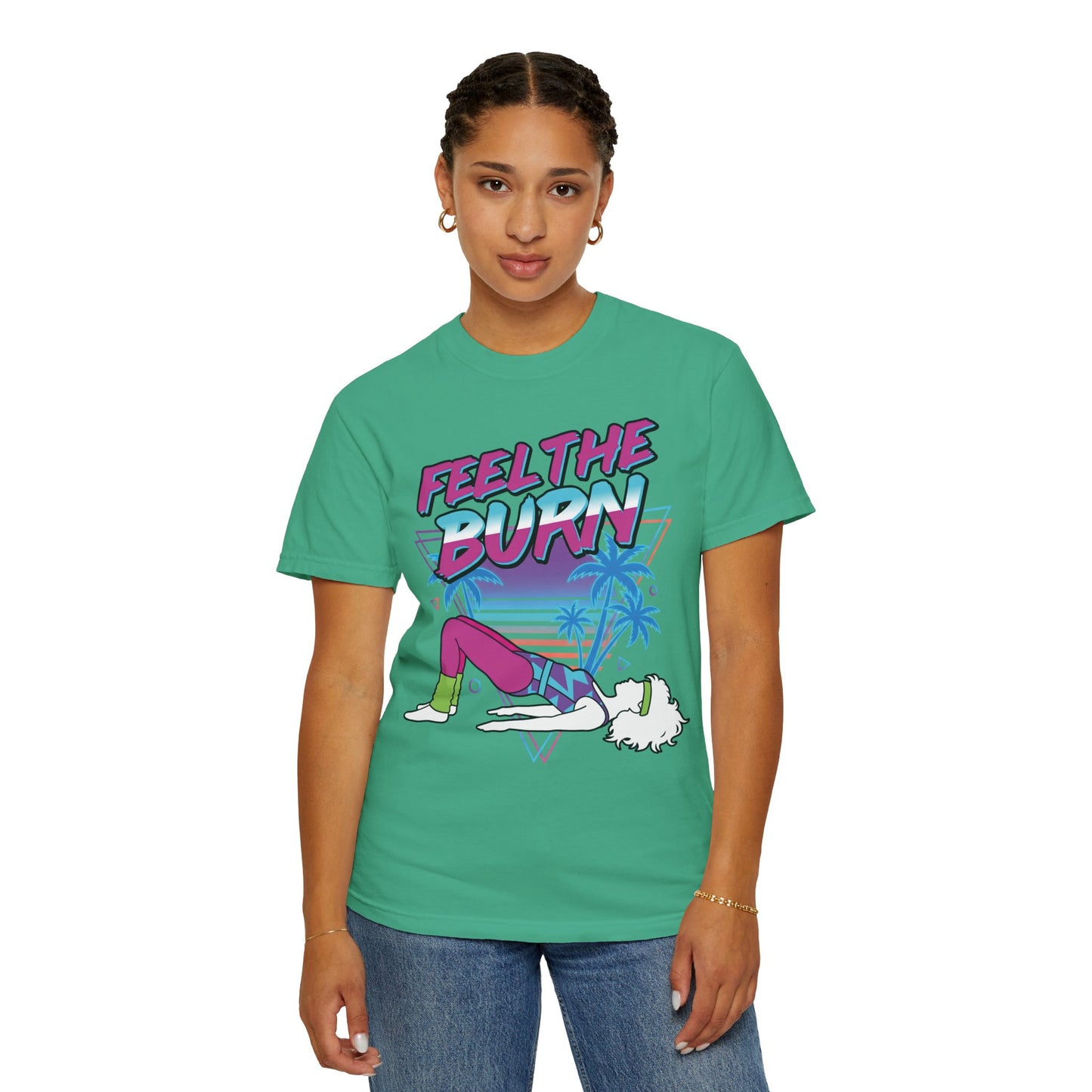 Feel the Burn Neon 80s Aerobics Graphic Tee | Retro Workout Shirt Women