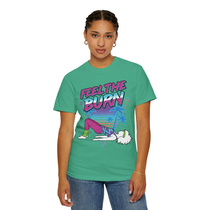 Feel the Burn Neon 80s Aerobics Graphic Tee | Retro Workout Shirt Women
