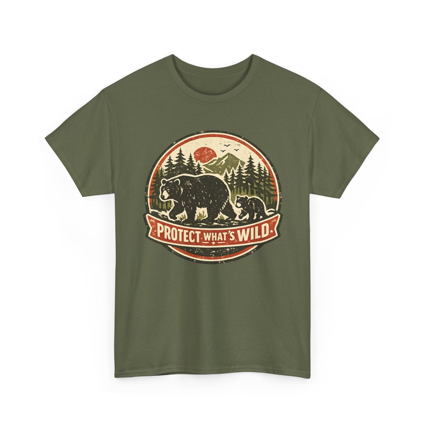Bear and Cub Retro Badge Tee | Protect What's Wild | Wildlife Lover Gift | Unisex