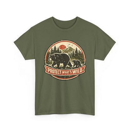 Bear and Cub Retro Badge Tee | Protect What's Wild | Wildlife Lover Gift | Unisex